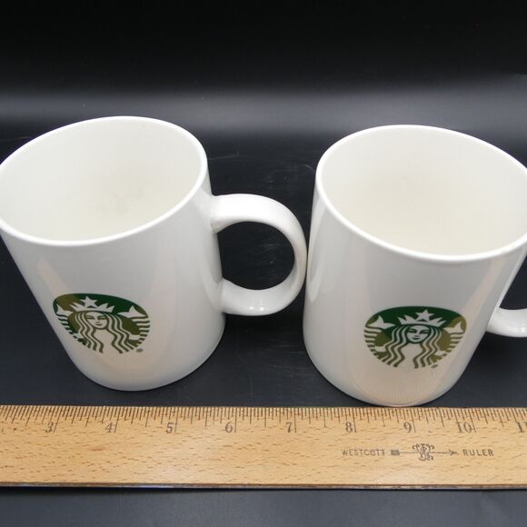 Starbucks Classic White Mug Coffee Cup Green Mermaid Logo 12 oz Pair 2016 - Picture 9 of 10